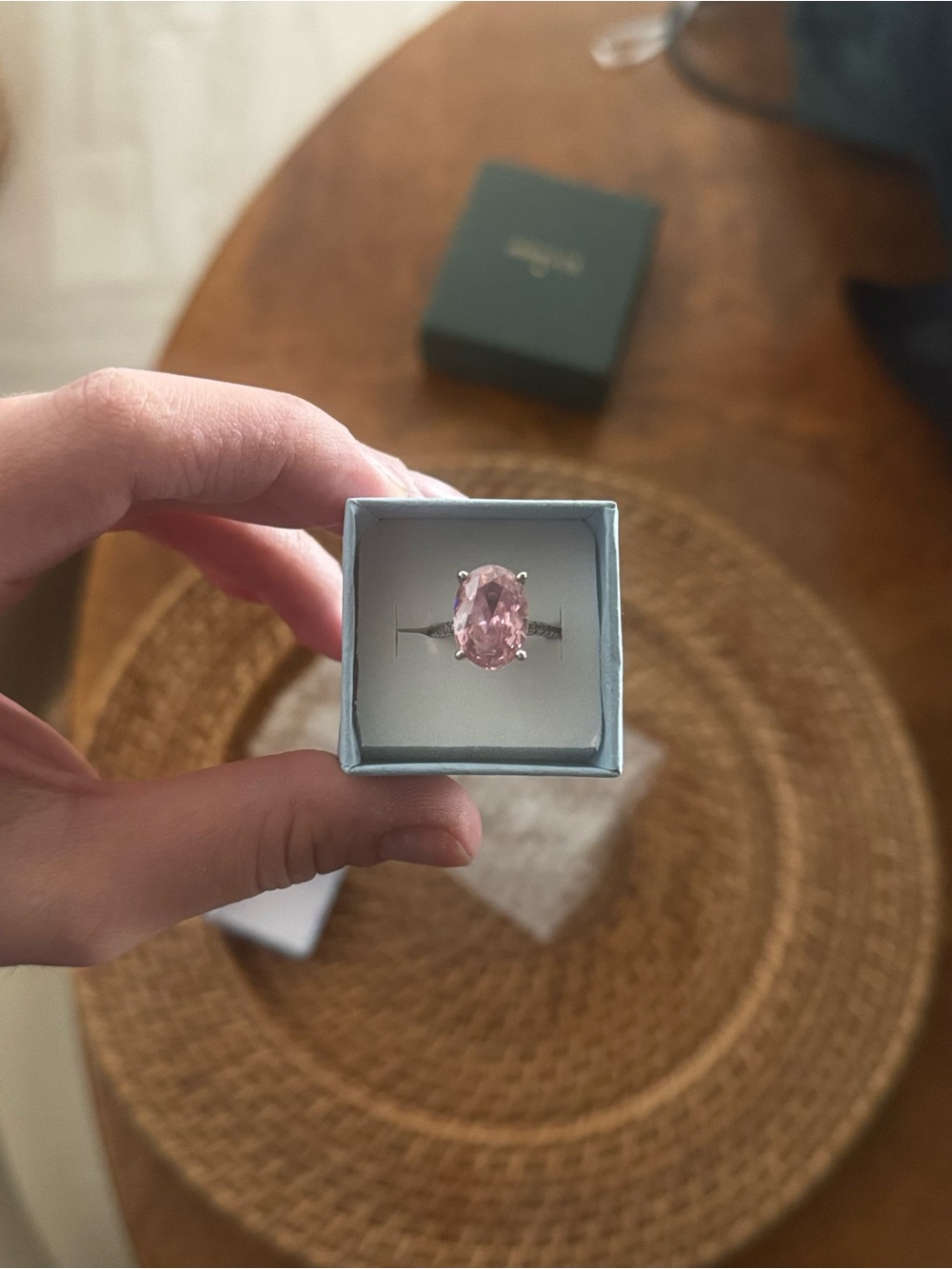 Pink Oval Gemstone Silver Ring Size 5 - Women Fashion Jewelry